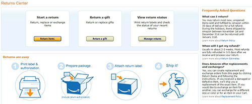 Delivery and returns ecommerce website information